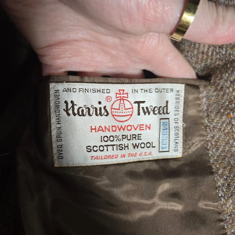 Vtg Saks Tweed Blazer Mens 40 Brown Herringbone Wool Sport‎ Coat Academia Preppy
